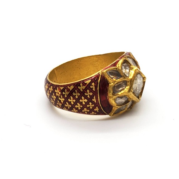 18kt Yellow Gold Mughal Rose Cut Diamond Ring - Picture 2 of 6